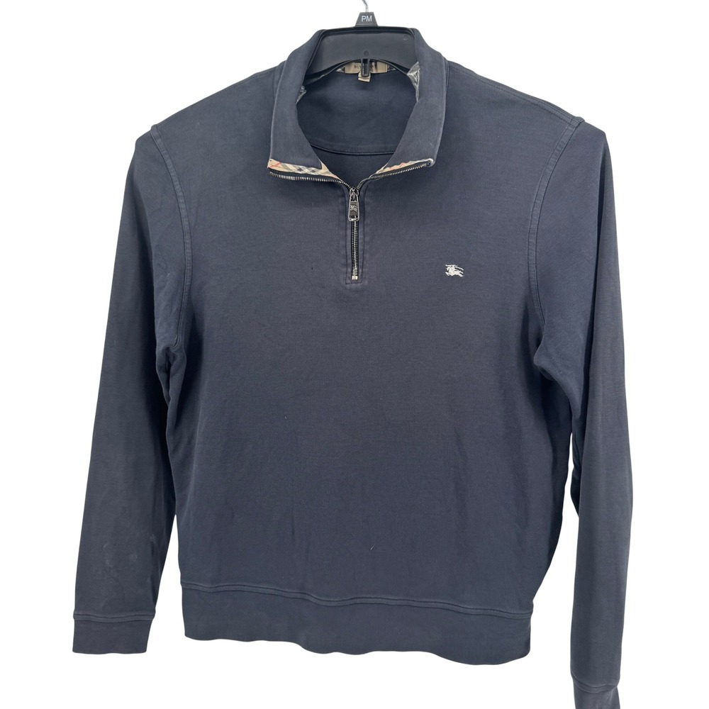 Burberry London Pullover 1/4 Zip Men Large Navy Blue 1/4 Zip Nova Check Knight